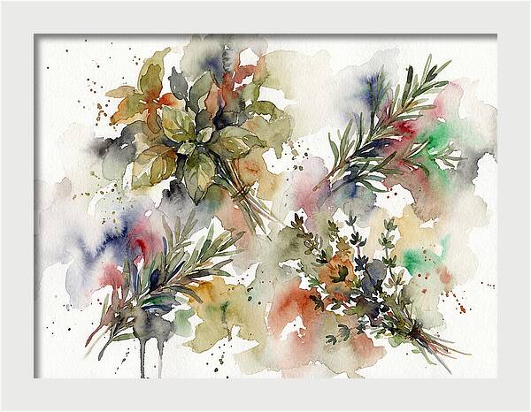 Fresh Herbs Watercolor Composition
