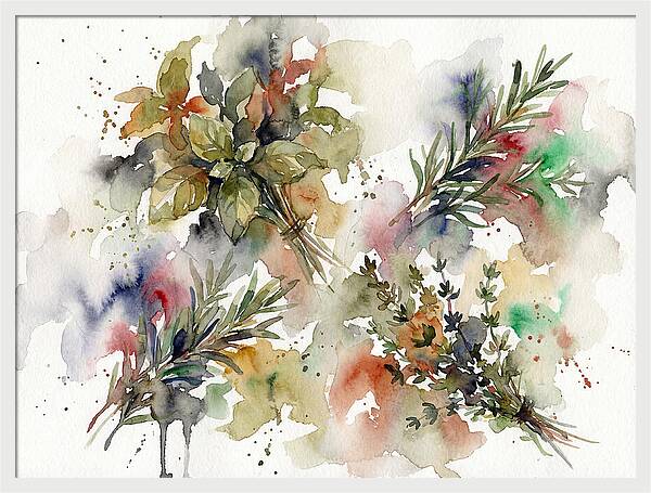 Fresh Herbs Watercolor Composition