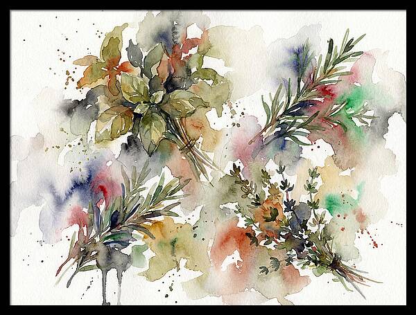Fresh Herbs Watercolor Composition