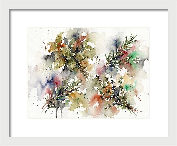 Fresh Herbs Watercolor Composition
