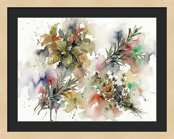 Fresh Herbs Watercolor Composition