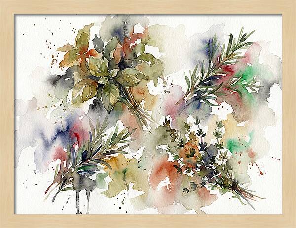 Fresh Herbs Watercolor Composition