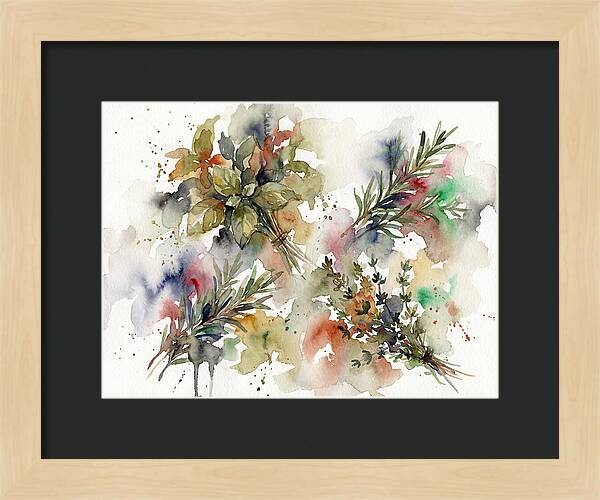 Fresh Herbs Watercolor Composition