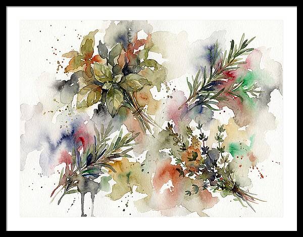 Fresh Herbs Watercolor Composition