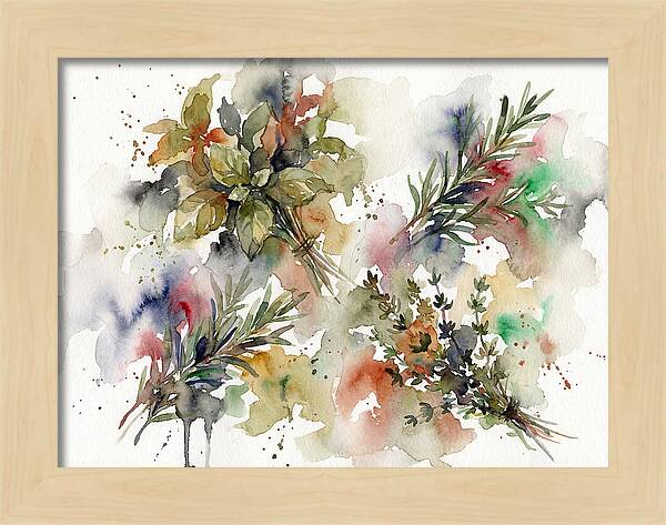 Fresh Herbs Watercolor Composition