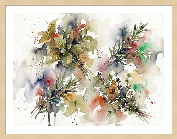 Fresh Herbs Watercolor Composition