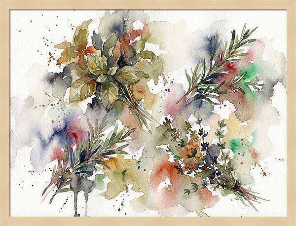 Fresh Herbs Watercolor Composition