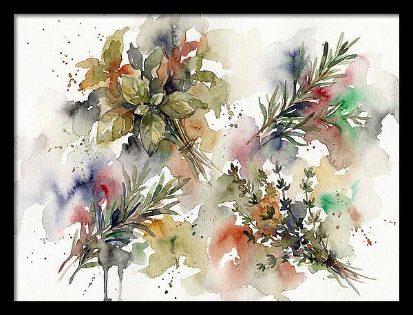Fresh Herbs Watercolor Composition