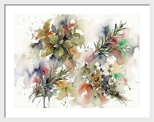 Fresh Herbs Watercolor Composition