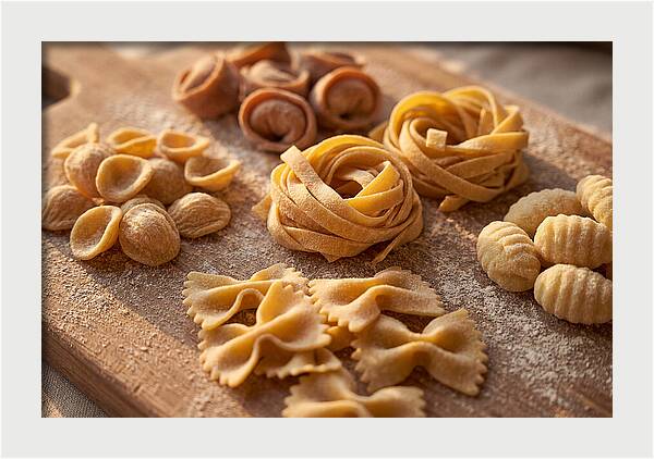 Fresh Pasta Shapes Displayed Artfully