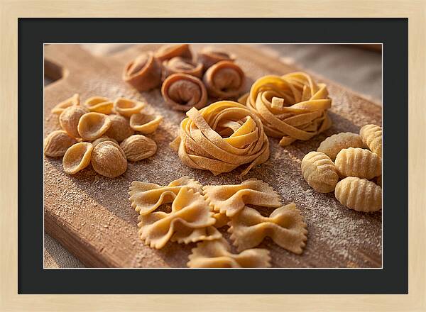 Fresh Pasta Shapes Displayed Artfully