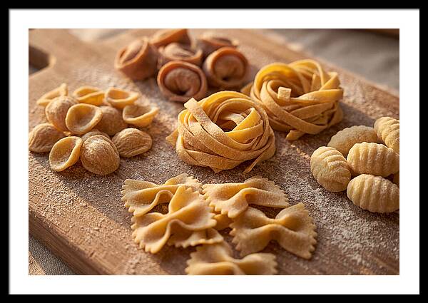 Fresh Pasta Shapes Displayed Artfully