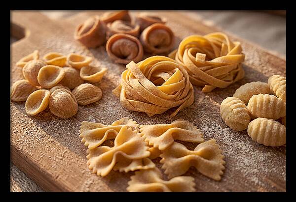 Fresh Pasta Shapes Displayed Artfully