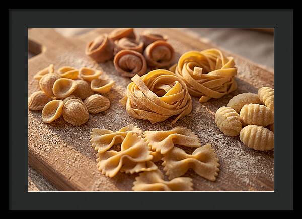 Fresh Pasta Shapes Displayed Artfully