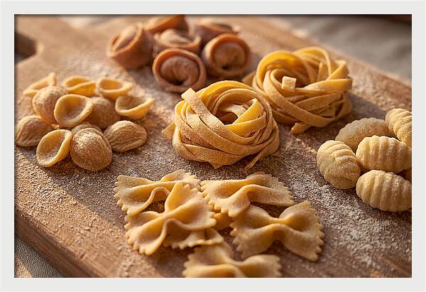 Fresh Pasta Shapes Displayed Artfully