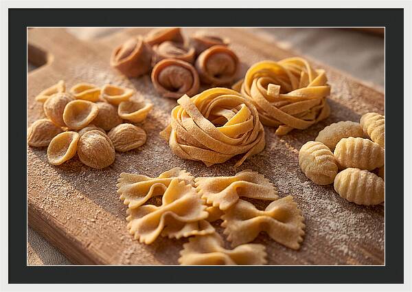 Fresh Pasta Shapes Displayed Artfully
