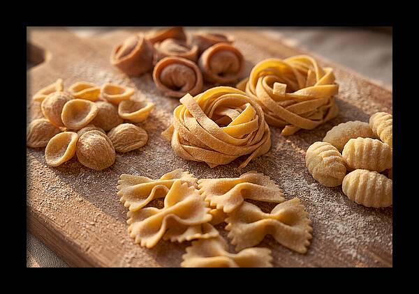 Fresh Pasta Shapes Displayed Artfully