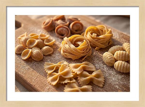 Fresh Pasta Shapes Displayed Artfully