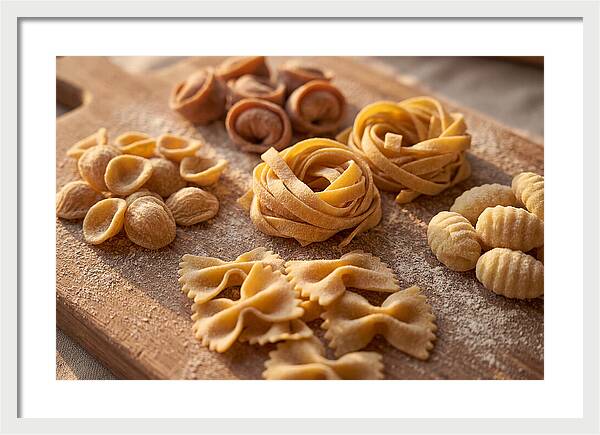 Fresh Pasta Shapes Displayed Artfully
