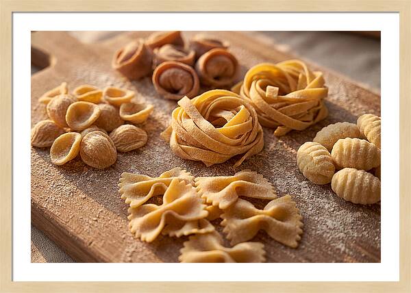 Fresh Pasta Shapes Displayed Artfully