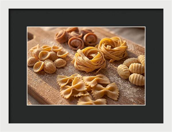Fresh Pasta Shapes Displayed Artfully
