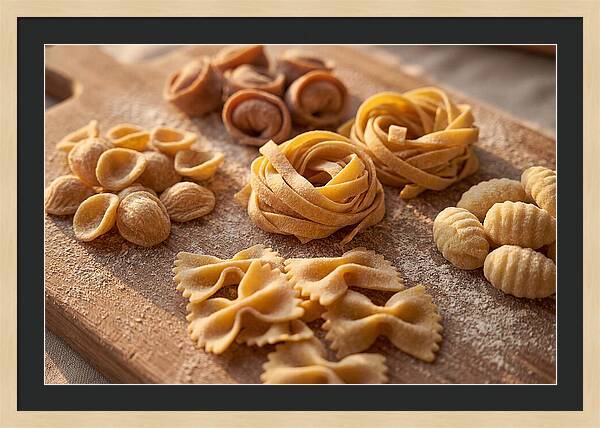 Fresh Pasta Shapes Displayed Artfully