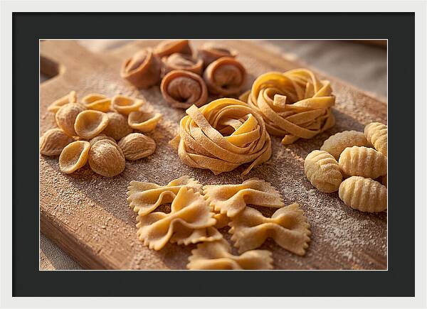 Fresh Pasta Shapes Displayed Artfully
