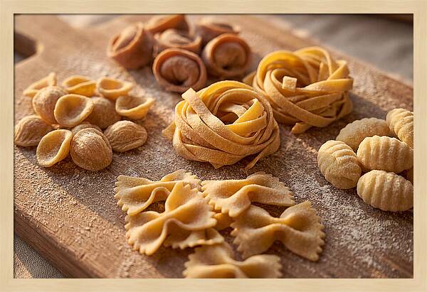 Fresh Pasta Shapes Displayed Artfully