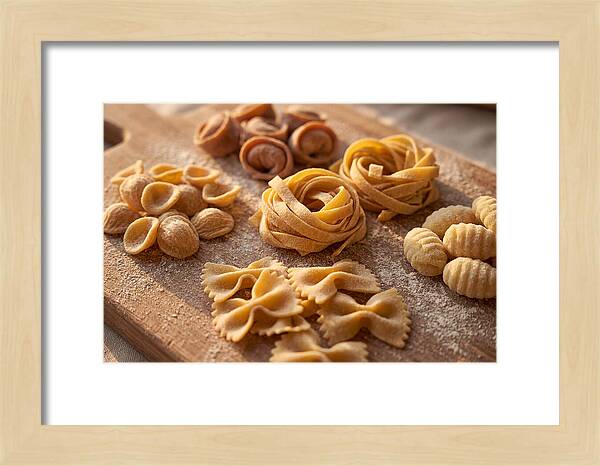 Fresh Pasta Shapes Displayed Artfully