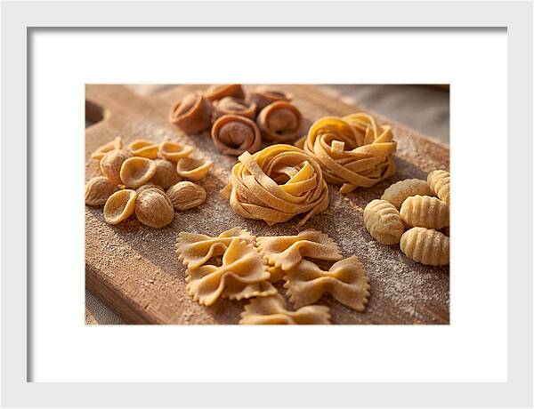 Fresh Pasta Shapes Displayed Artfully