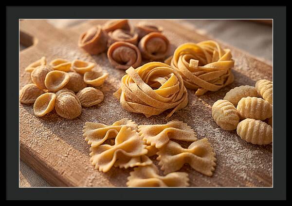 Fresh Pasta Shapes Displayed Artfully