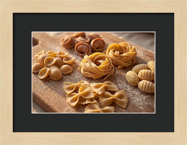 Fresh Pasta Shapes Displayed Artfully