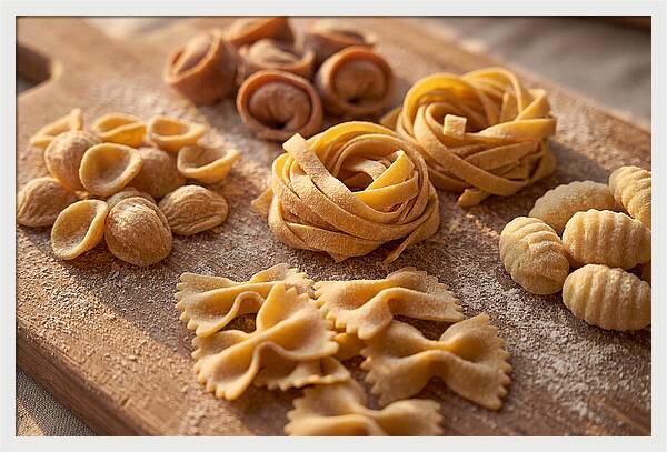 Fresh Pasta Shapes Displayed Artfully