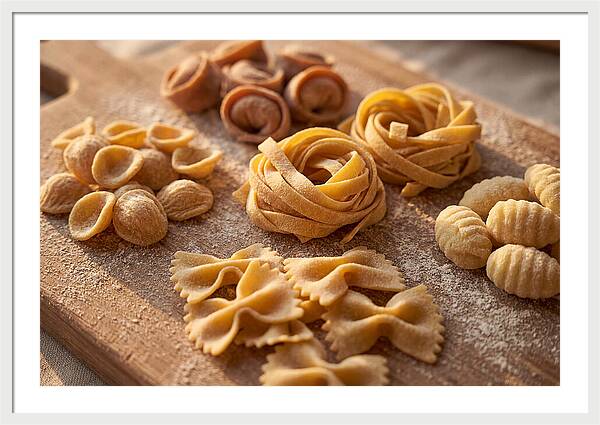 Fresh Pasta Shapes Displayed Artfully