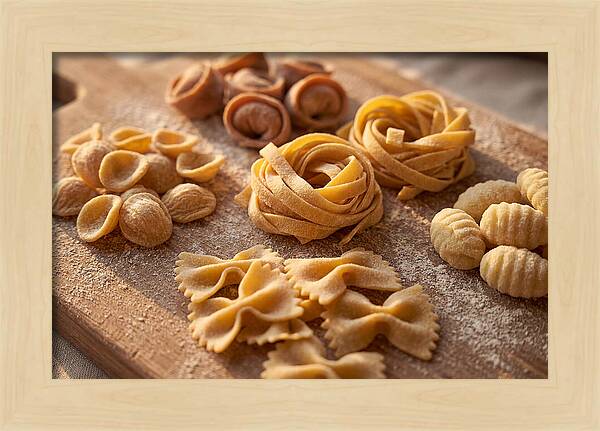 Fresh Pasta Shapes Displayed Artfully