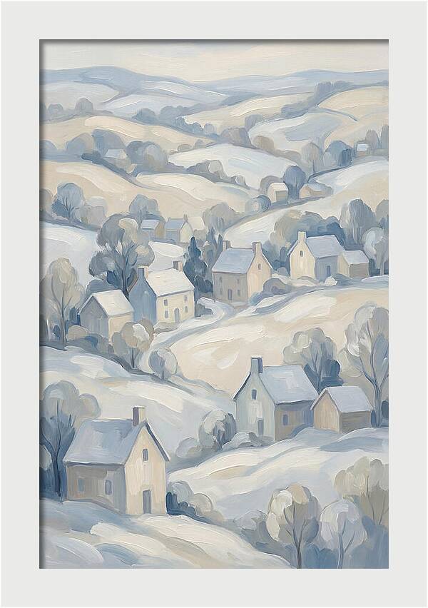 Fresh Snow Over Quiet Country Village
