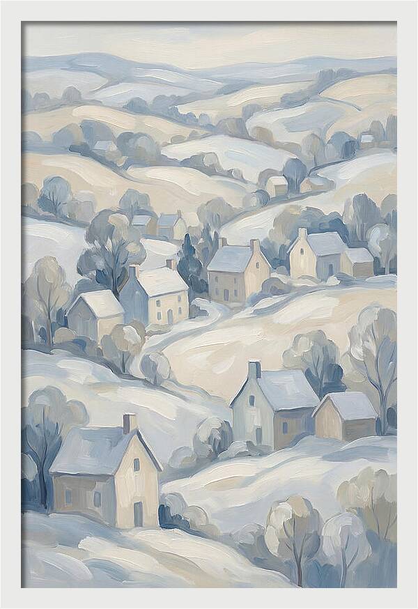 Fresh Snow Over Quiet Country Village