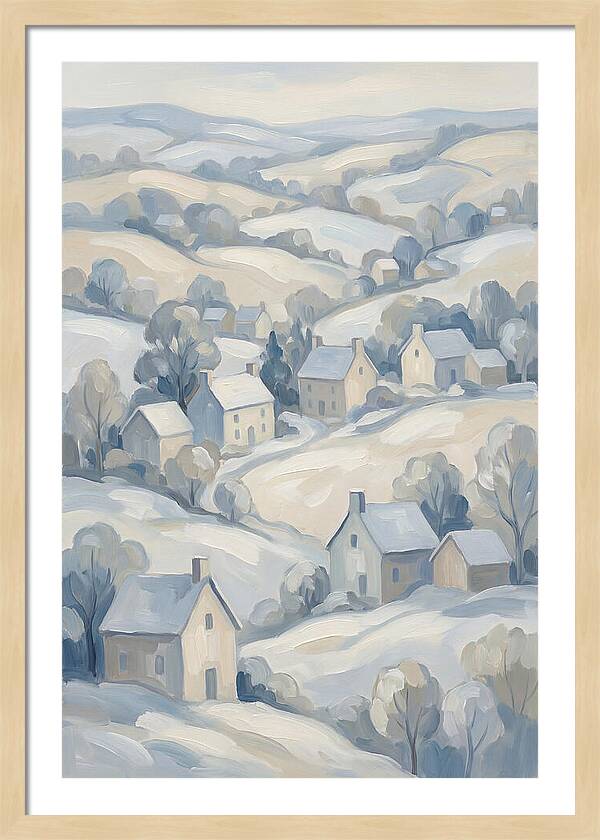 Fresh Snow Over Quiet Country Village