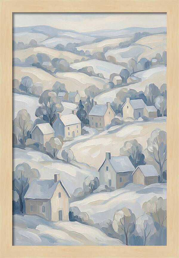 Fresh Snow Over Quiet Country Village