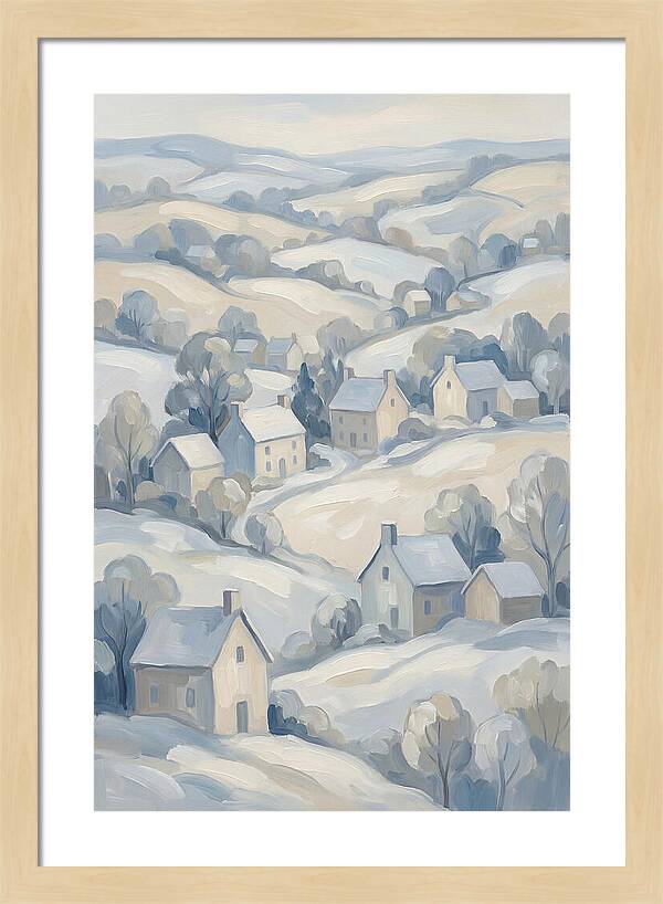Fresh Snow Over Quiet Country Village