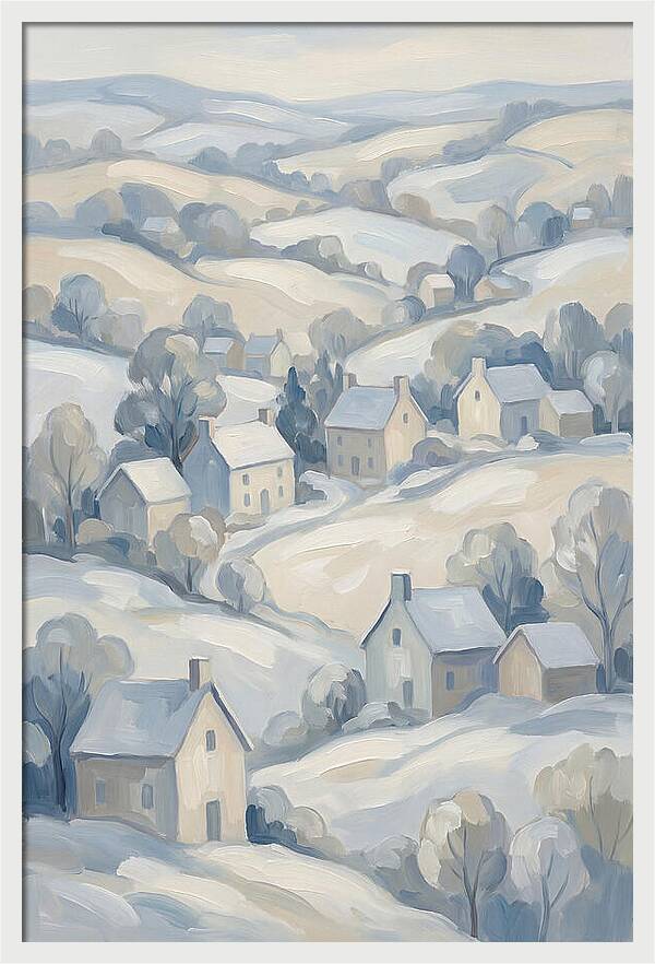 Fresh Snow Over Quiet Country Village