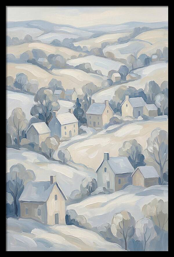 Fresh Snow Over Quiet Country Village
