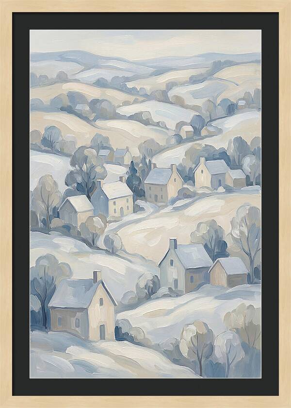 Fresh Snow Over Quiet Country Village