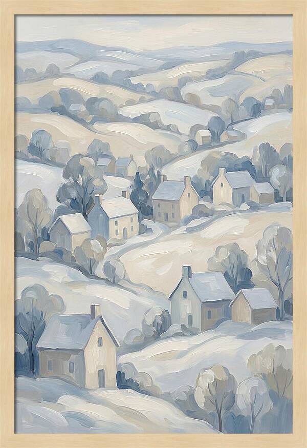 Fresh Snow Over Quiet Country Village