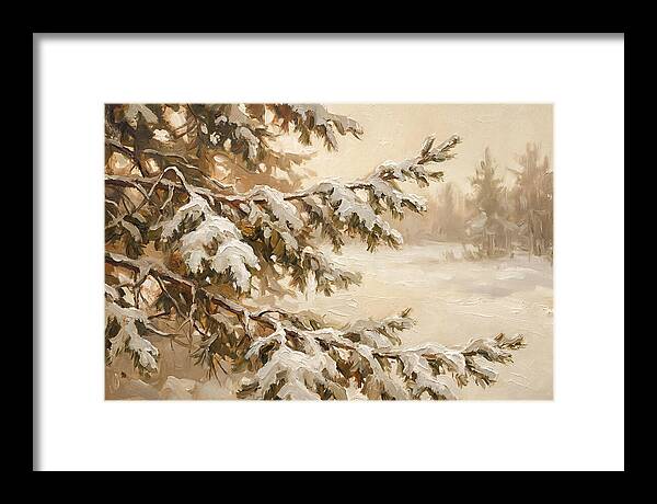 Frosted Pine Branches In Winter Light