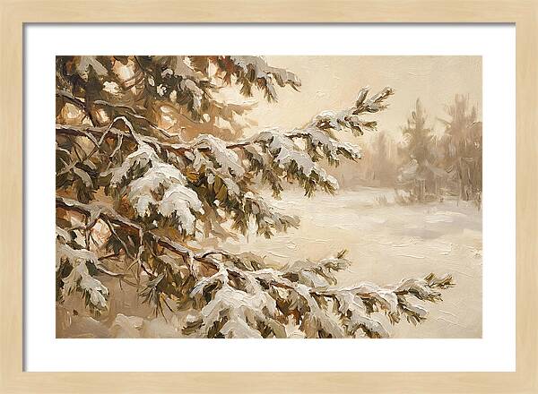Frosted Pine Branches In Winter Light