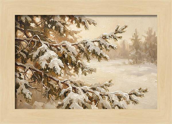 Frosted Pine Branches In Winter Light