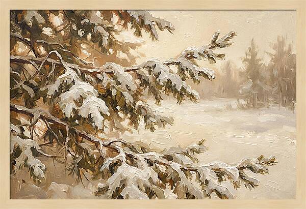 Frosted Pine Branches In Winter Light