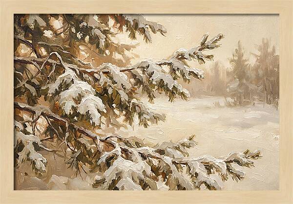 Frosted Pine Branches In Winter Light