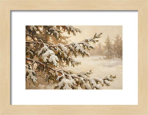 Frosted Pine Branches In Winter Light